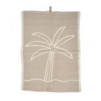 Torchon en lin naturel beige motif palmier blanc cassé
