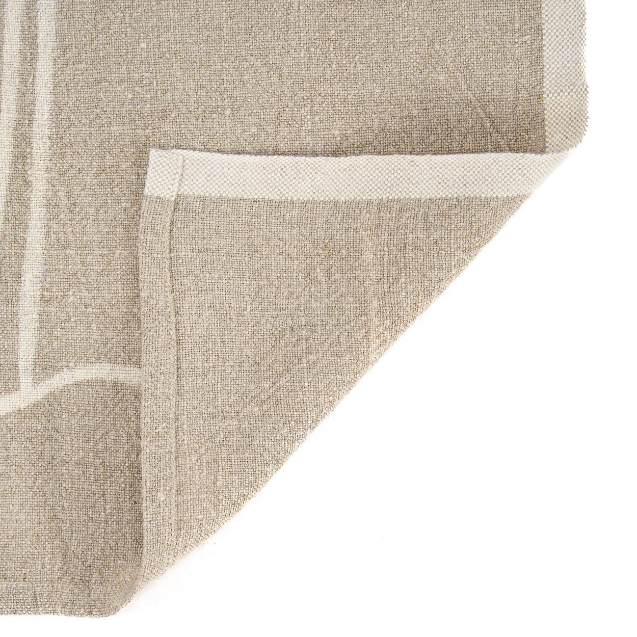 Torchon en lin naturel beige motif soleil blanc cassé sur crochet laiton