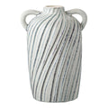 Vase amphore en céramique texturée blanc cassé avec rayures bleu-gris