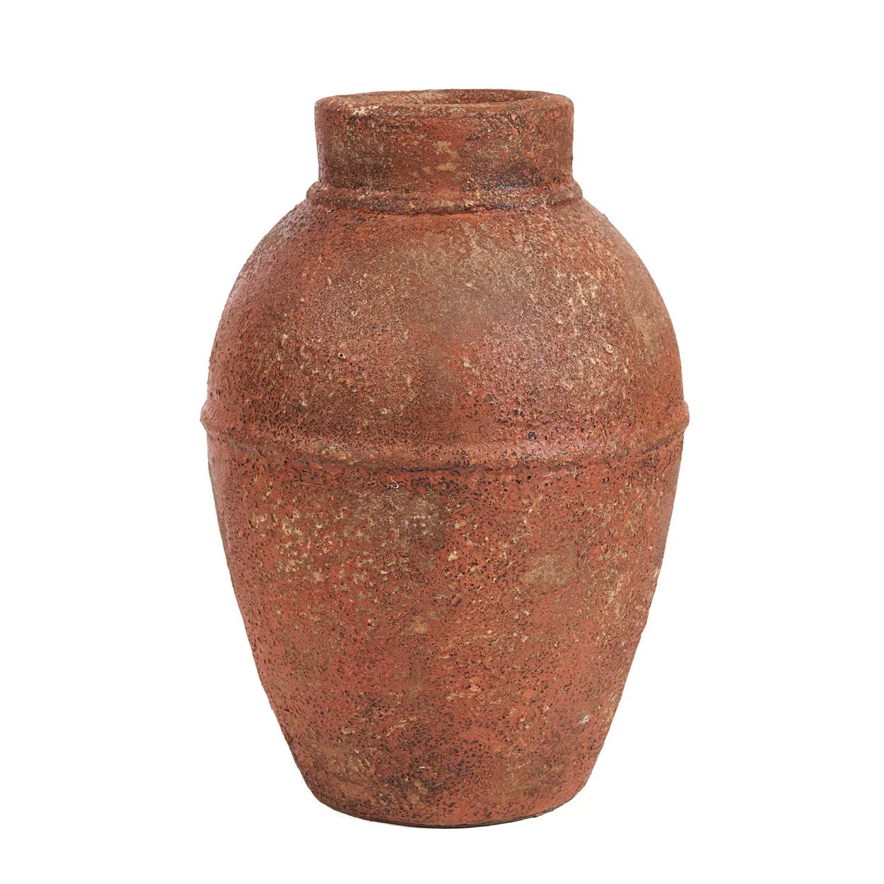 Vase amphore en terre cuite terracotta patinée H40 cm texturé rouge terreux