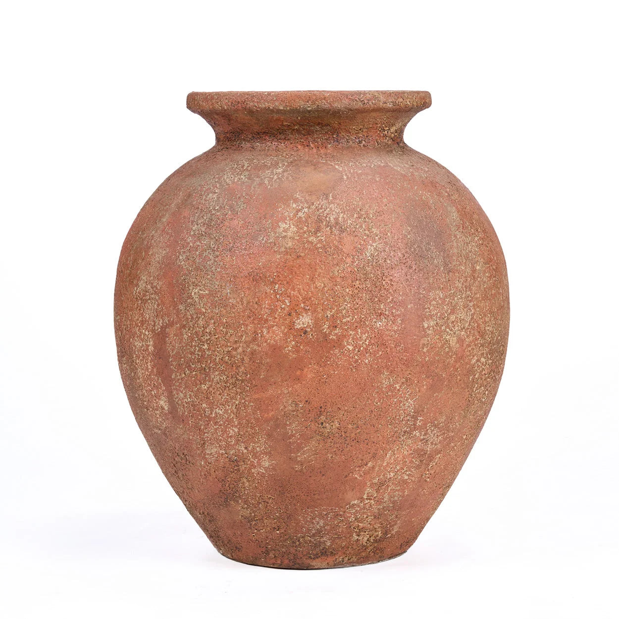 Vase amphore en terre cuite terracotta patinée, H50 cm XL, corps rond texturé