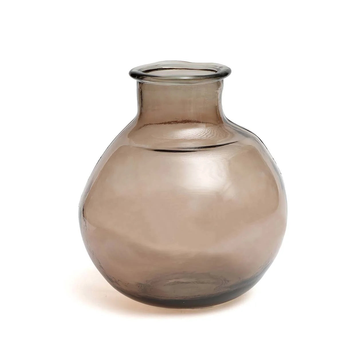Vase arrondi en verre recyclé beige transparent fumé – H31 cm