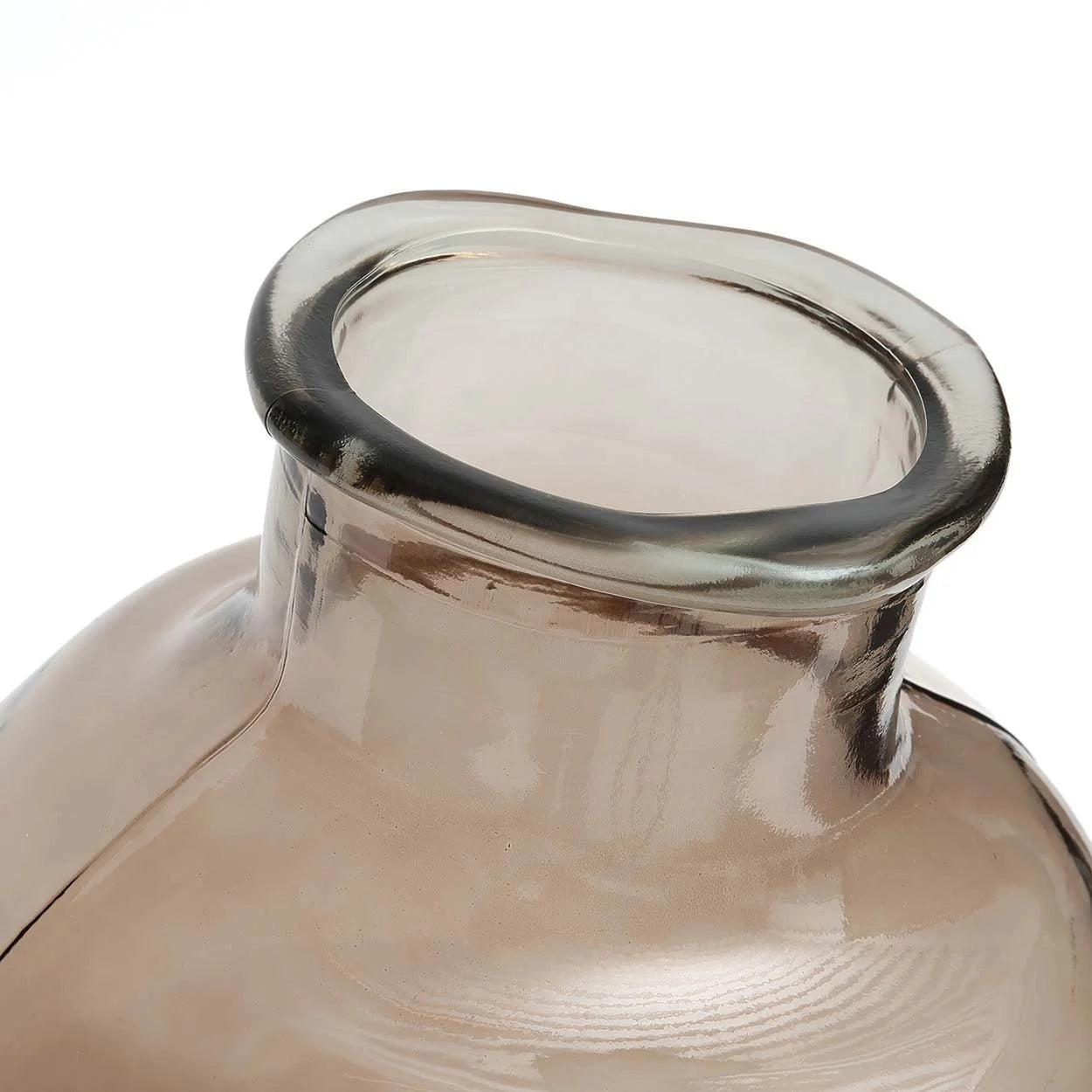 Vase arrondi en verre recyclé beige transparent fumé avec col fumé