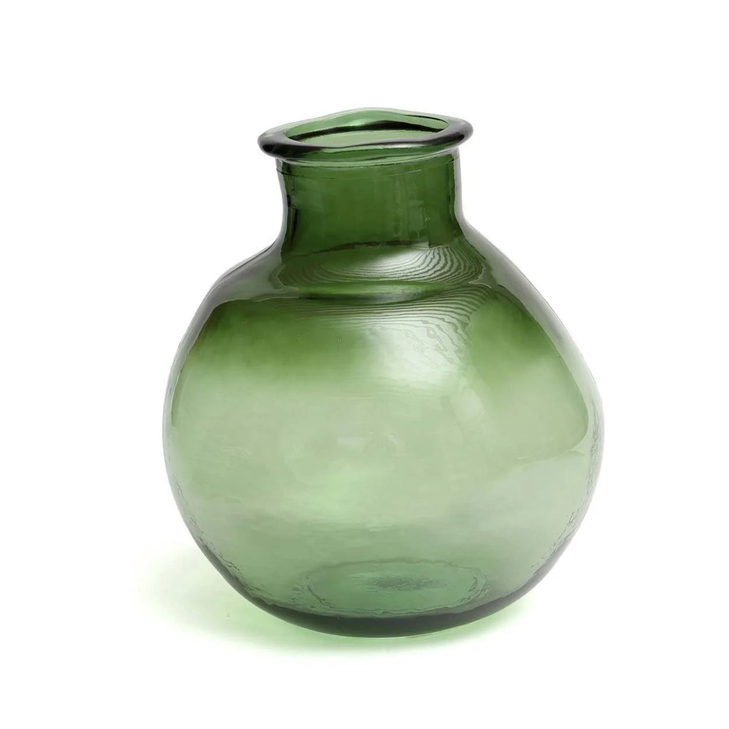 Vase arrondi en verre recyclé vert texturé, hauteur 31 cm