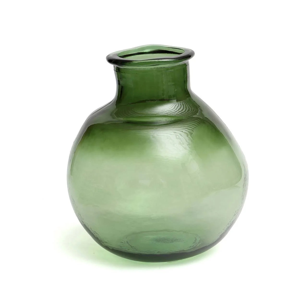 Vase arrondi en verre recyclé vert texturé, hauteur 31 cm