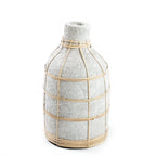 Vase en béton gris naturel avec cadre en rotin pour fleurs séchées H24 cm
