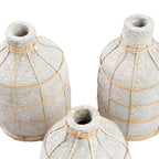 Vases en béton et rotin gris naturel courbés pour fleurs séchées, 24 cm