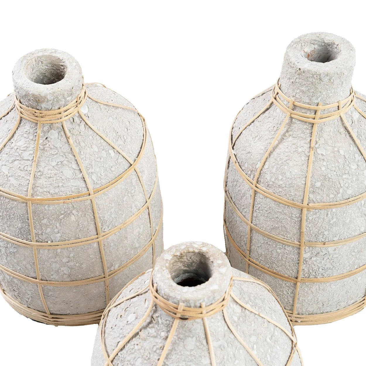 Vases en béton et rotin gris naturel courbés pour fleurs séchées, 24 cm