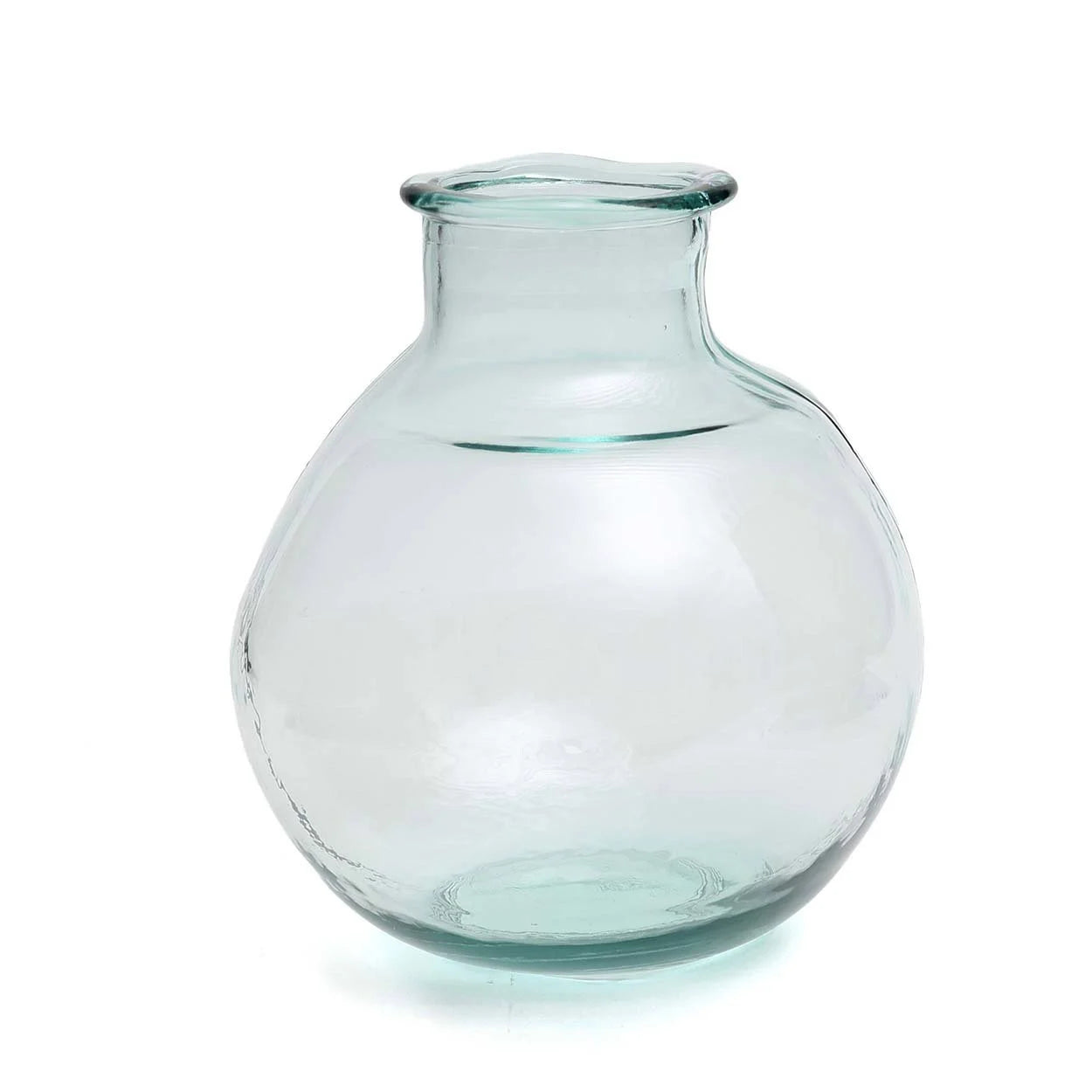 Vase bulle en verre recyclé transparent bleu avec forme ronde et claire, H31 cm