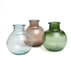Trois vases en verre recyclé transparent bleu ronds haut de 31 cm