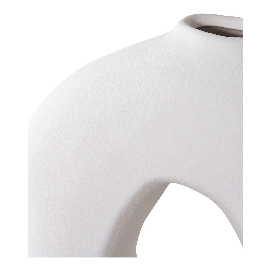 Vase en céramique blanc de 28 cm avec ouverture ronde, décoration intérieure élégante