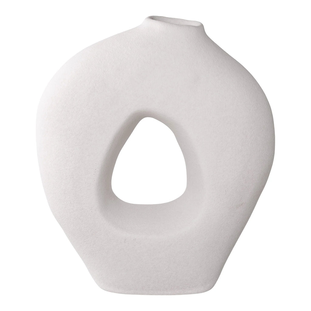 Vase en céramique blanc 28 cm avec ouverture triangulaire pour décoration intérieure