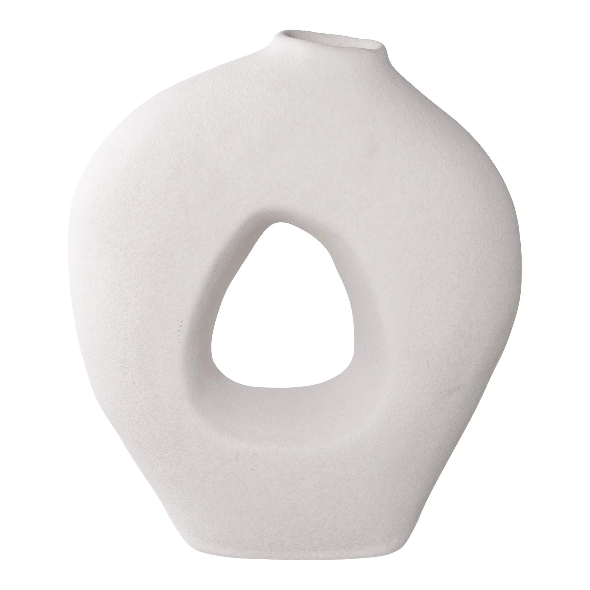 Vase en céramique blanc 28 cm avec ouverture triangulaire pour décoration intérieure