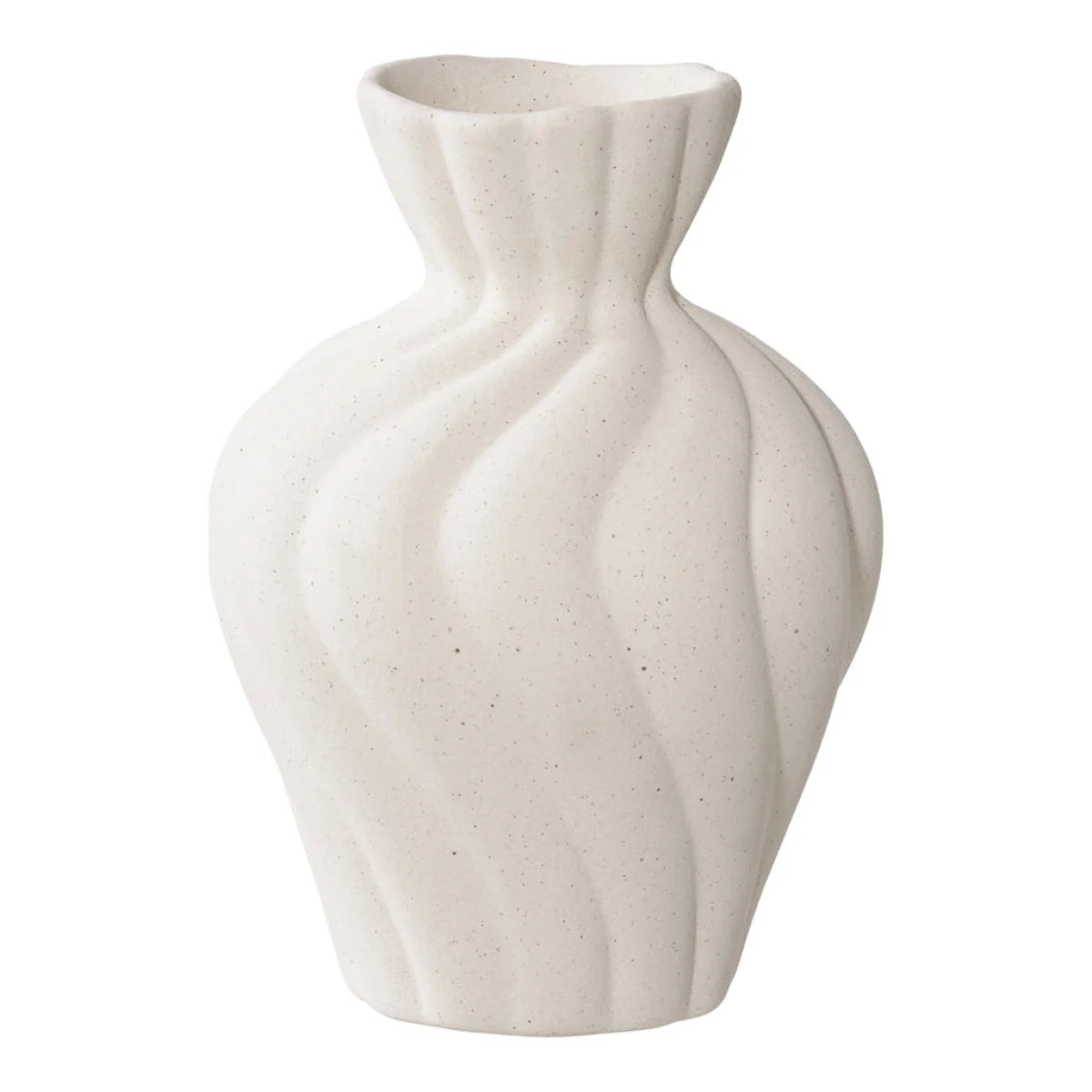 Vase en céramique blanc crème avec surface texturée et finition mate striée