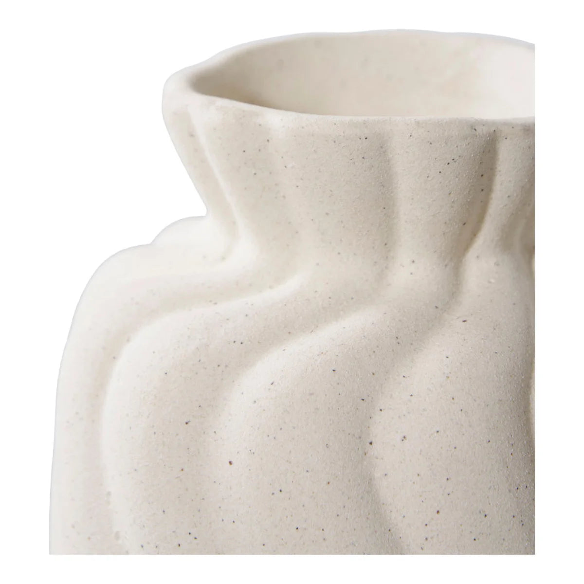 Vase en céramique blanc crème avec surface texturée et col plissé, lot de 2