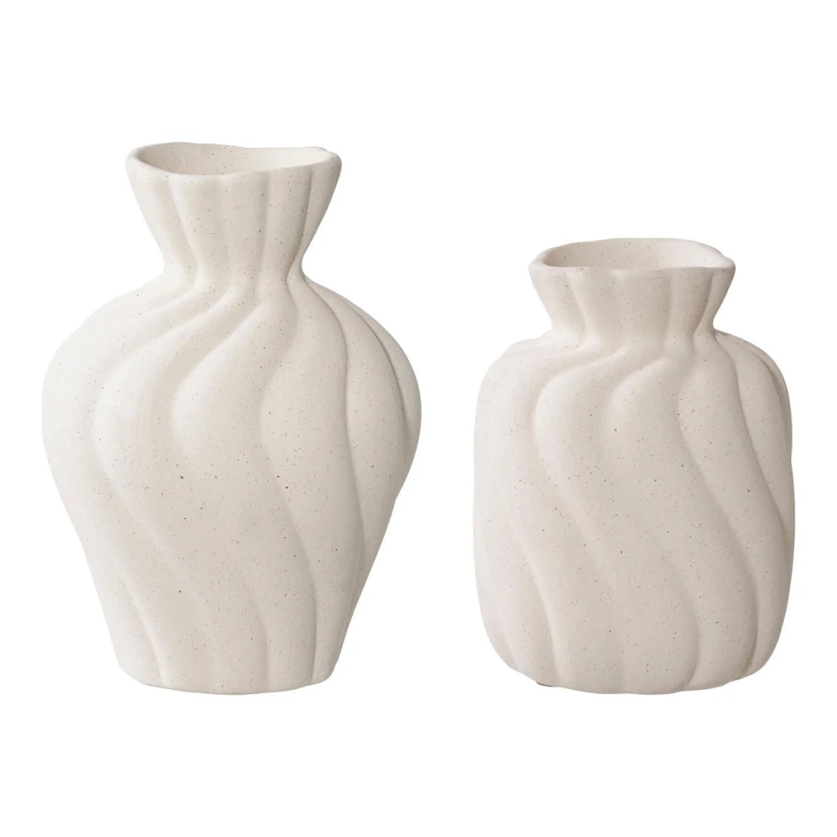 Deux vases en céramique blanc crème avec texture ondulée et rayée, lot de 2