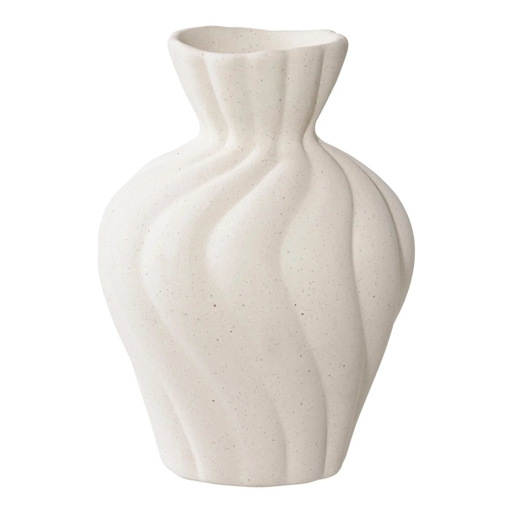 Vase en céramique blanc crème mat texturé ondulé, set de 2