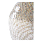 Vase en céramique texturée blanc cassé et taupe à relief tressé H30 cm