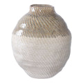 Vase en céramique bombée blanc cassé et taupe à relief tressé H30 cm
