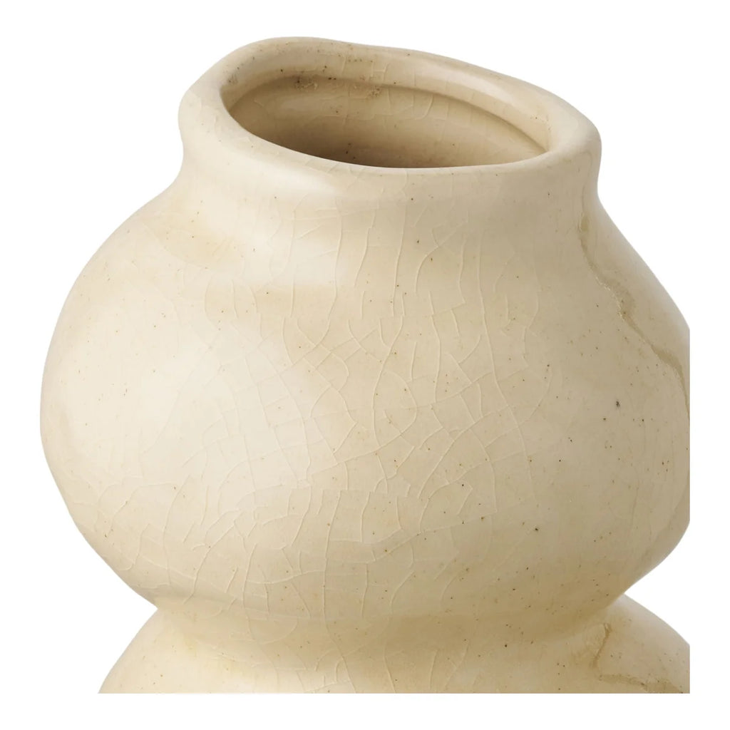 Vase en céramique crème craquelée, corps bombé, H19,5 cm