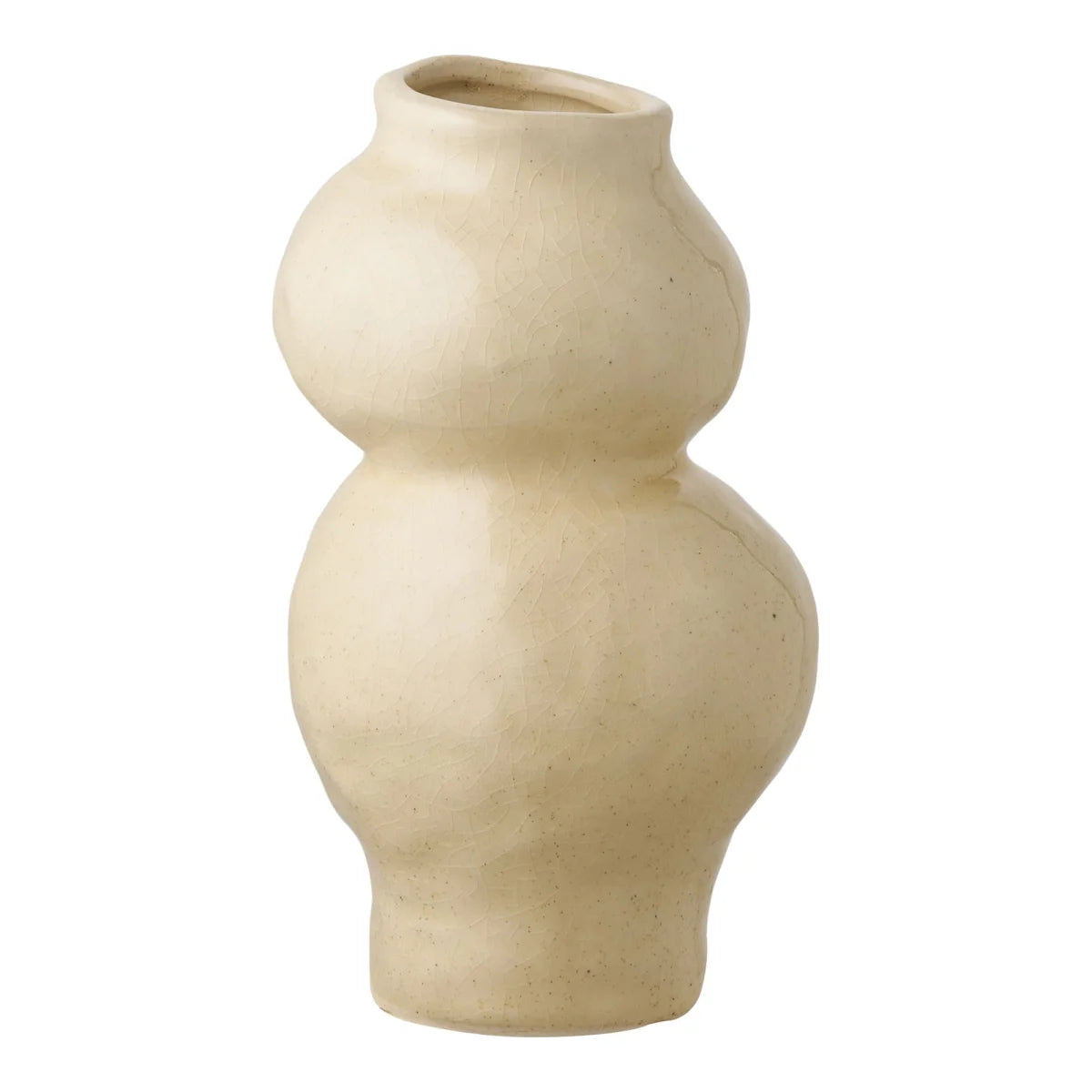 Vase en céramique craquelée crème double-gourde avec ouverture inclinée H19,5 cm