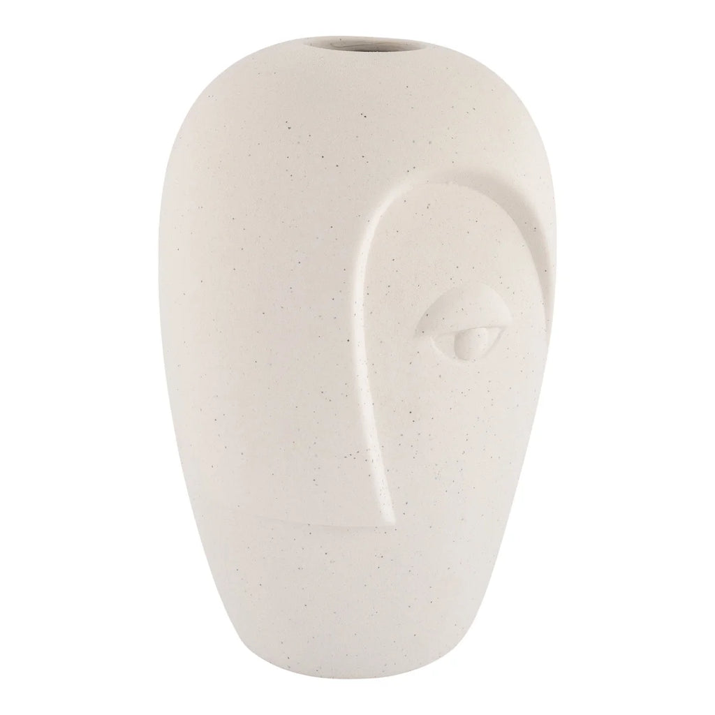 Vase en céramique mate sable avec visage sculpté, H19 cm