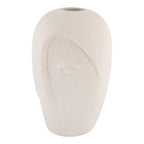Vase en céramique mate sable visage sculpté, H19 cm, minimaliste blanc texturé