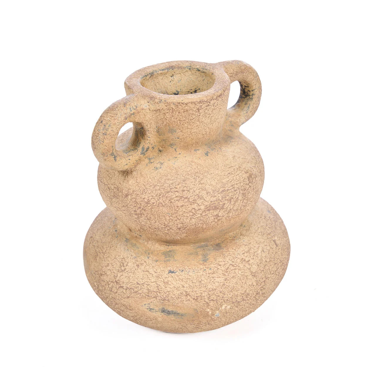 Vase en céramique sable patiné à anses, H18 cm