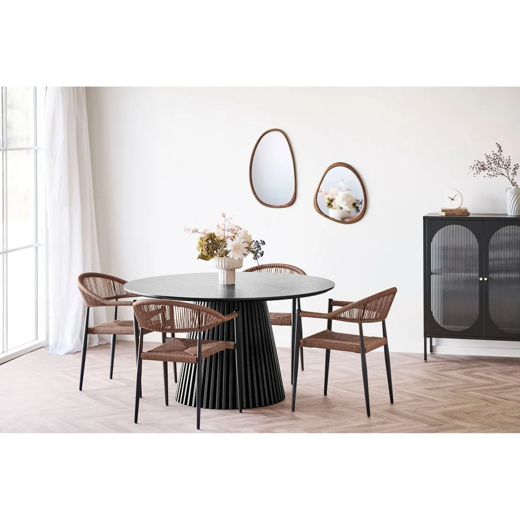 Table basse en ciment beige marbré mat rainuré Ø20,5 cm