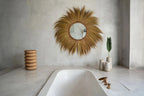 Miroir en paille de style bohème, miroir rond avec cadre en rotin naturel