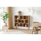 Étagère bois chêne clair 9 casiers ouverts pieds fins