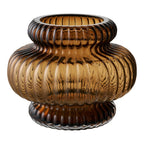 Vase déco en verre fumé ambré relief fluté en forme de citrouille Ø20 cm
