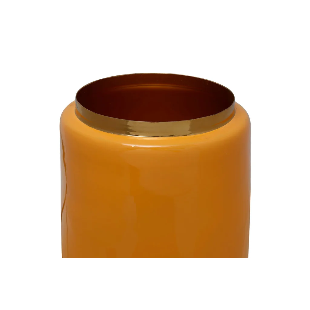 Vase Art Deco 430 Gelb / Gold, conteneur cylindrique orange avec bord en or métallique
