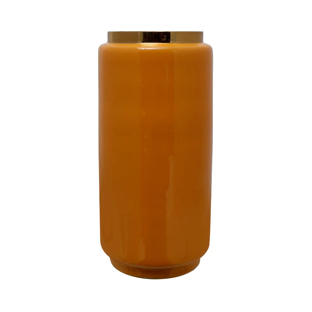 Pot en verre cylindrique orange avec couvercle doré pour Vase Art Deco 430 Gelb Gold