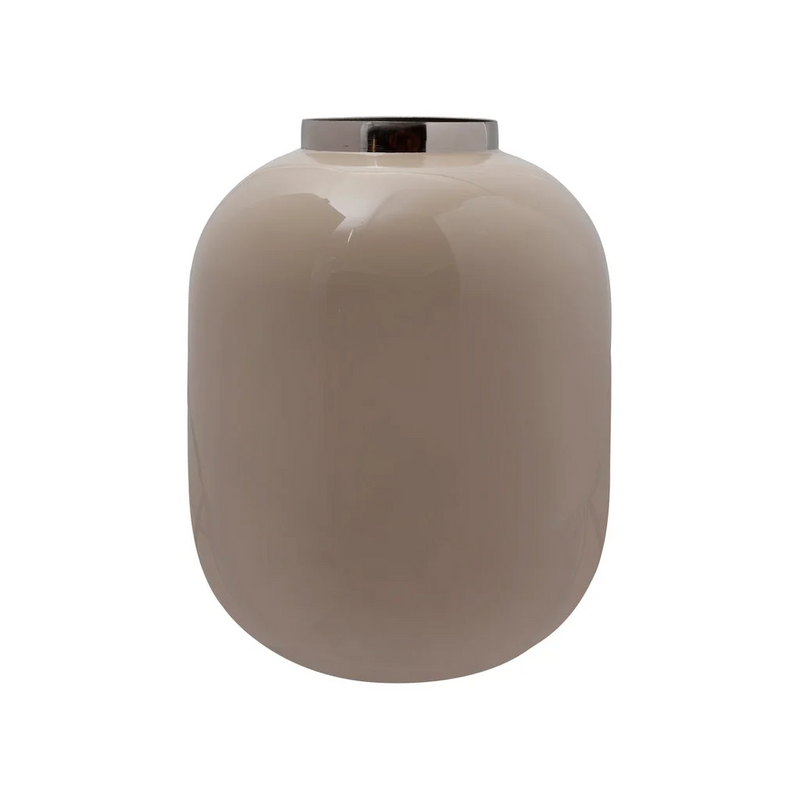 Vase décoratif arrondi en métal beige et argent brillant – H20 cm