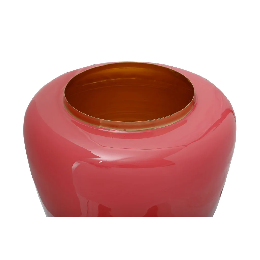 Vase Art Deco 100 Koralle Gold en verre brillant rose profond avec intérieur doré