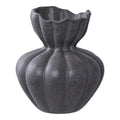 Vase décoratif en céramique anthracite effet pierre, col ondulé, H19 cm