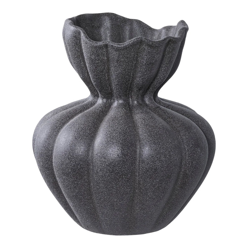 Vase décoratif en céramique anthracite effet pierre col ondulé – H19 cm