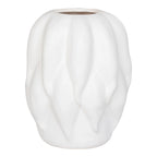 Vase décoratif en céramique blanche mate, H26 cm, fini lisse brillant et rainures verticales