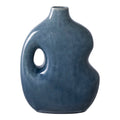 Vase décoratif en céramique bleu pétrole ajouré, finition satinée, H25 cm