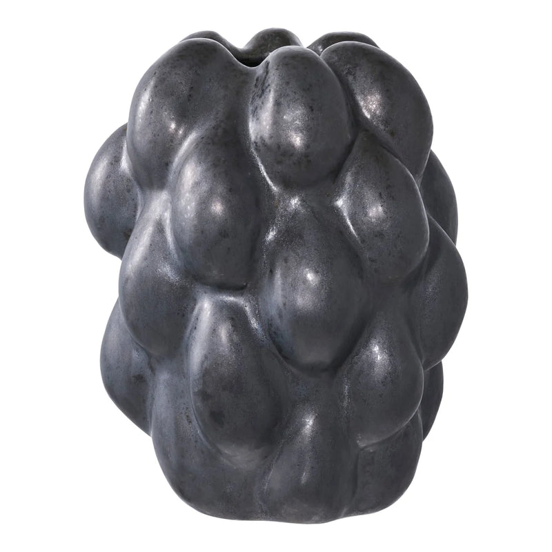 Vase décoratif en céramique noire finition métallisée motif bulles – H19 cm