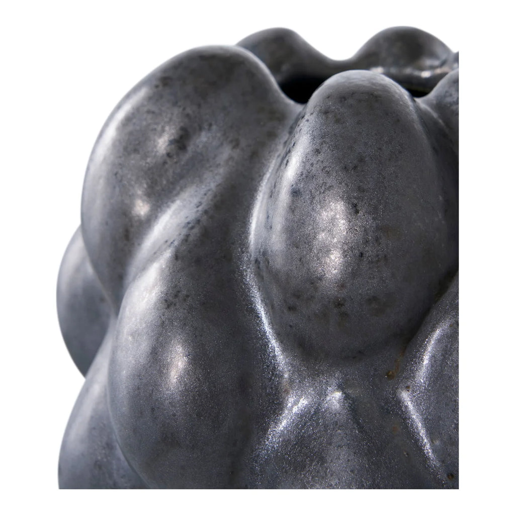 Vase décoratif en céramique noire texturée bulles, H19 cm