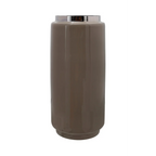 Vase Art Deco 430 Taupe Silber, grand cylindre en céramique marron avec bord en argent