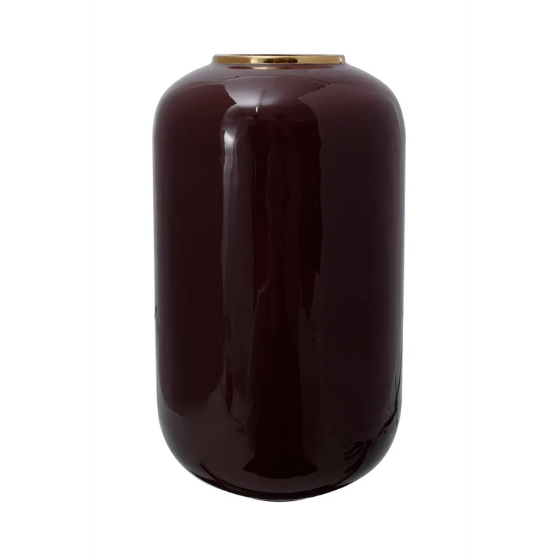 Vase décoratif en métal laqué bordeaux col doré – H48,5 cm