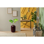 Vase Art Deco 250 Bordeaux Gold en céramique profonde avec deux feuilles de Caladium vertes