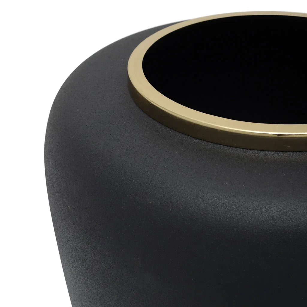 Vase Art Deco 2000 Schwarz Gold, vase gris foncé avec bord en or élégant