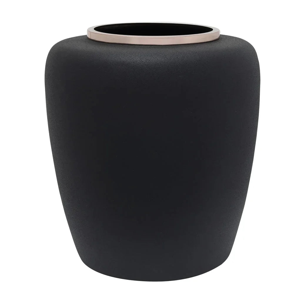 Urne matte noire avec bordure en argent poli dans Vase Art Deco 2000 Schwarz / Roségold