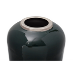 Vase Art Deco 250 Dunkelgrün / Silber, vase en céramique vert foncé brillant avec bord en argent