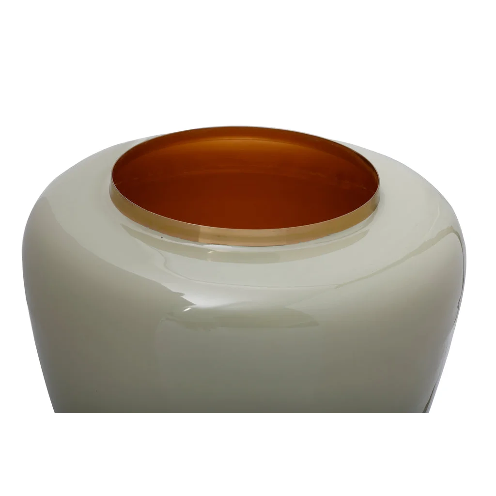 Vase Art Deco 100 Mint Gold en verre crème avec ouverture ronde orange-brun