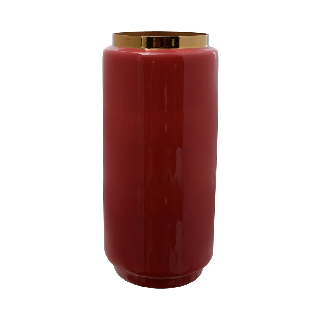 Vase Art Deco 430 Koralle / Gold, grand cylindre en céramique rouge avec bord en or